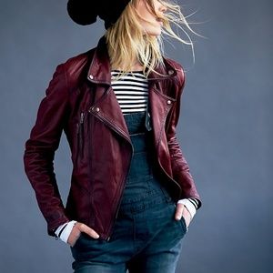 Free People Classic Biker Jacket Red